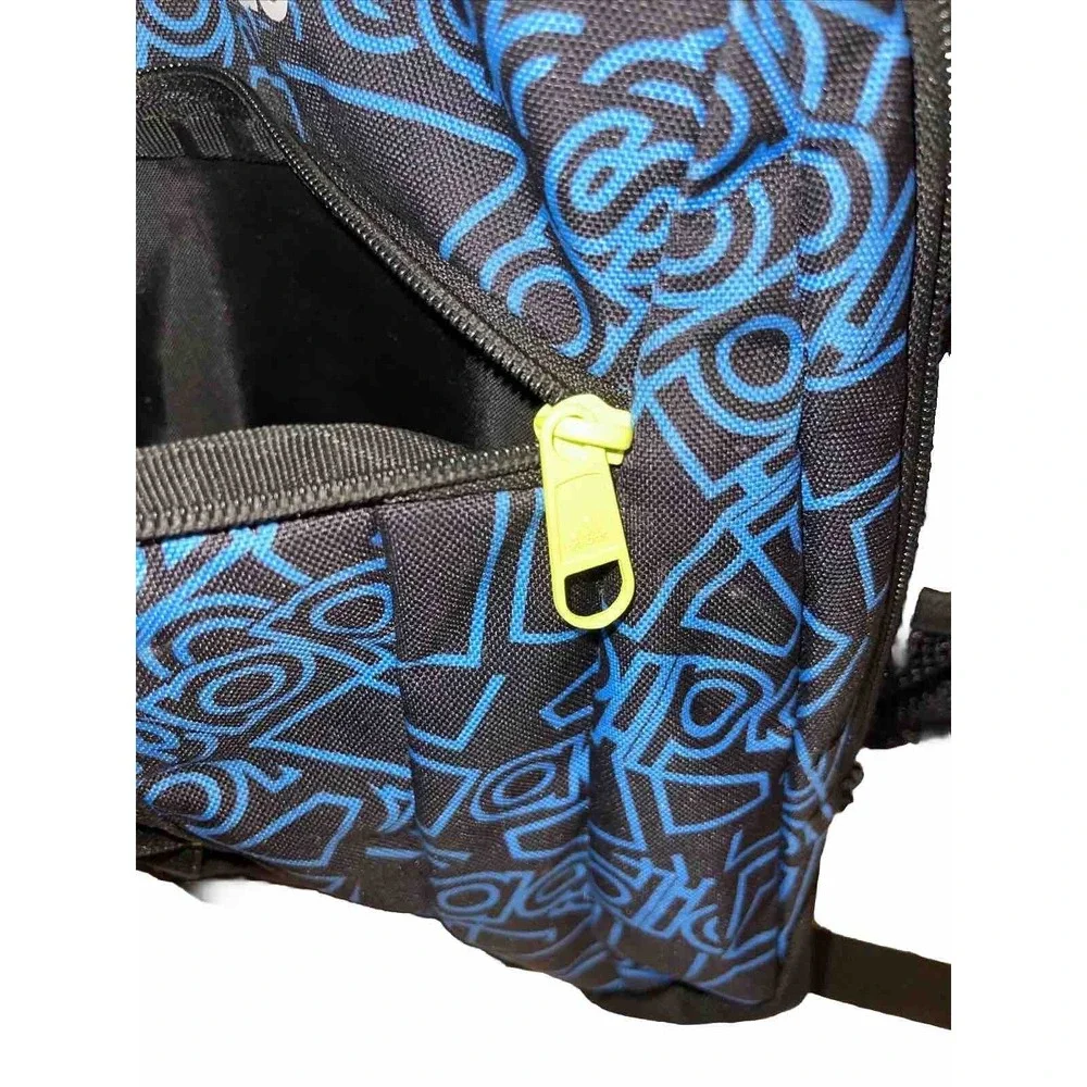 Adidas Stratton 3 Large Backpack Blue Black Logo Print Neon Yellow Accents Clean
